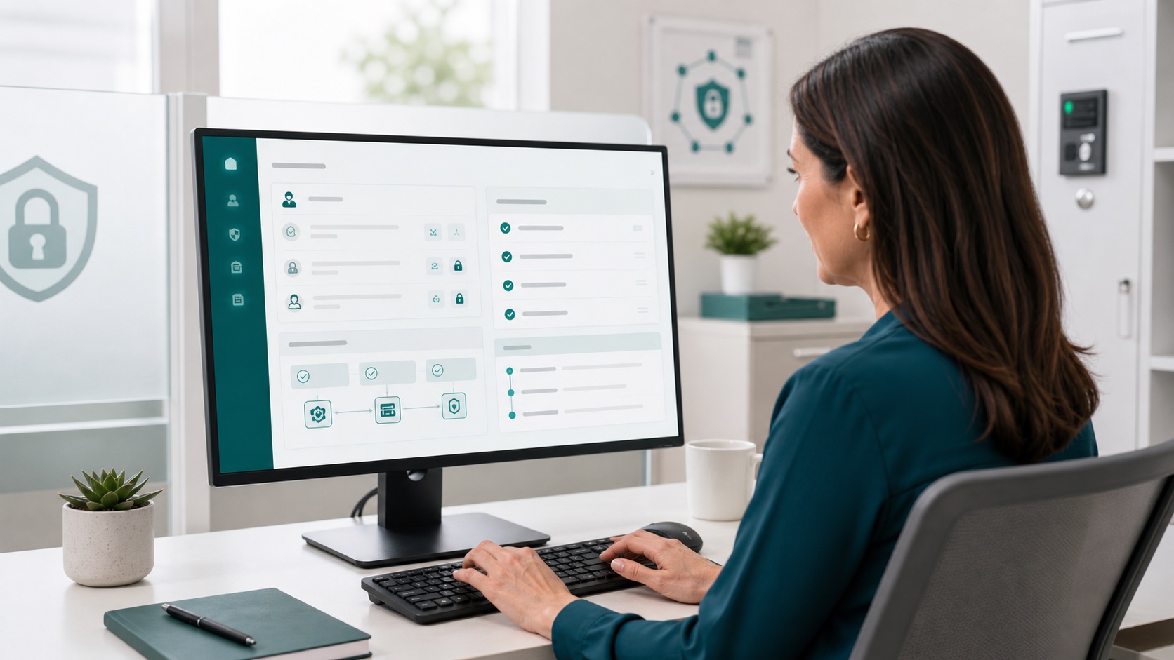 Practice administrator reviewing security and AI provenance controls in Oz.