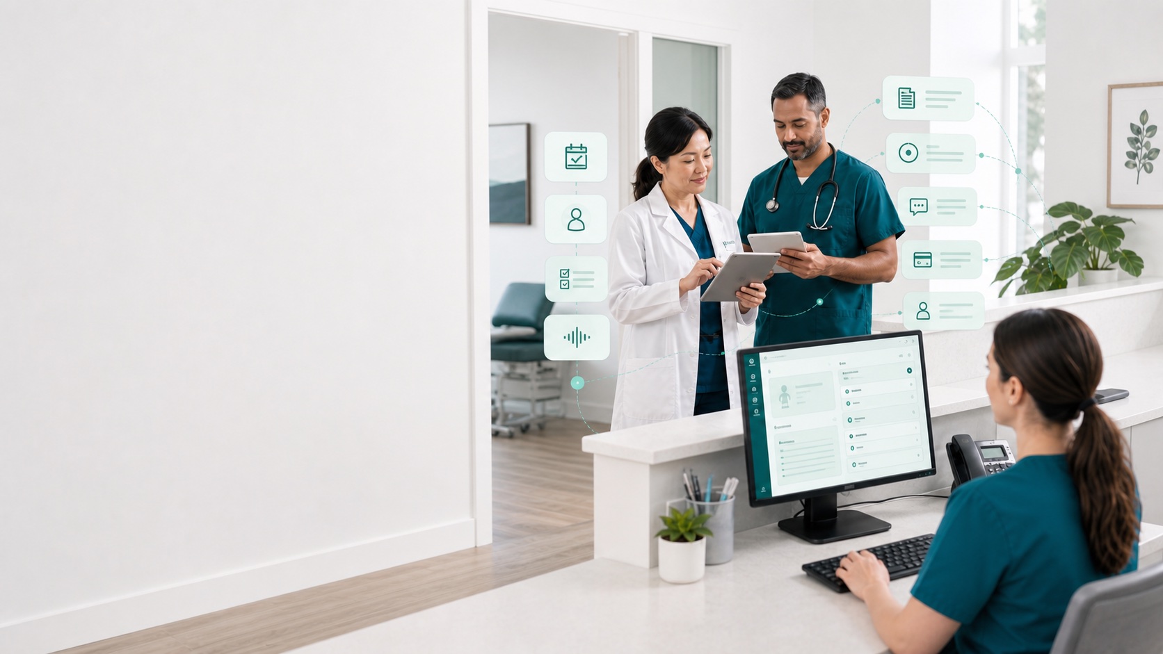 Small outpatient practice team coordinating an AI-supported Oz workflow.
