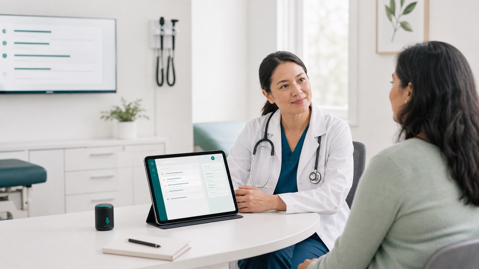 Clinician using Oz Scribe during an outpatient visit conversation.